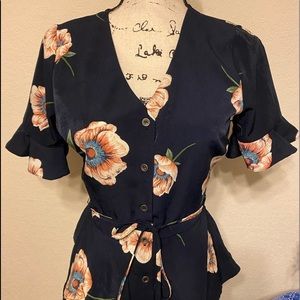 Blu Pepper Navy Blue with peplum flower Blouse